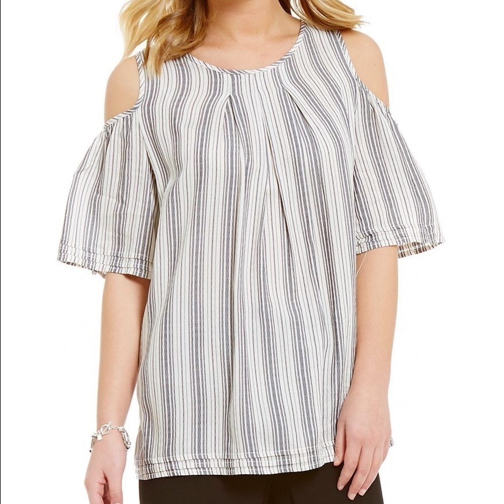 M.S.S.P. Short Sleeve Cold Shoulder Striped Blouse